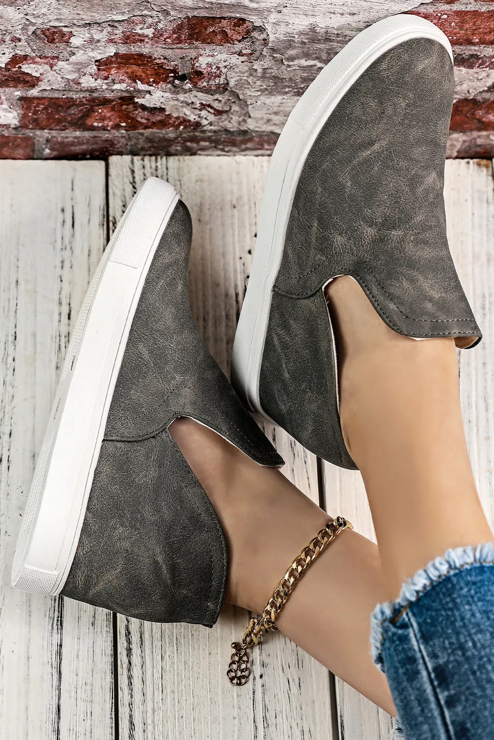 Faux Suede Slip-on Wedge Shoes