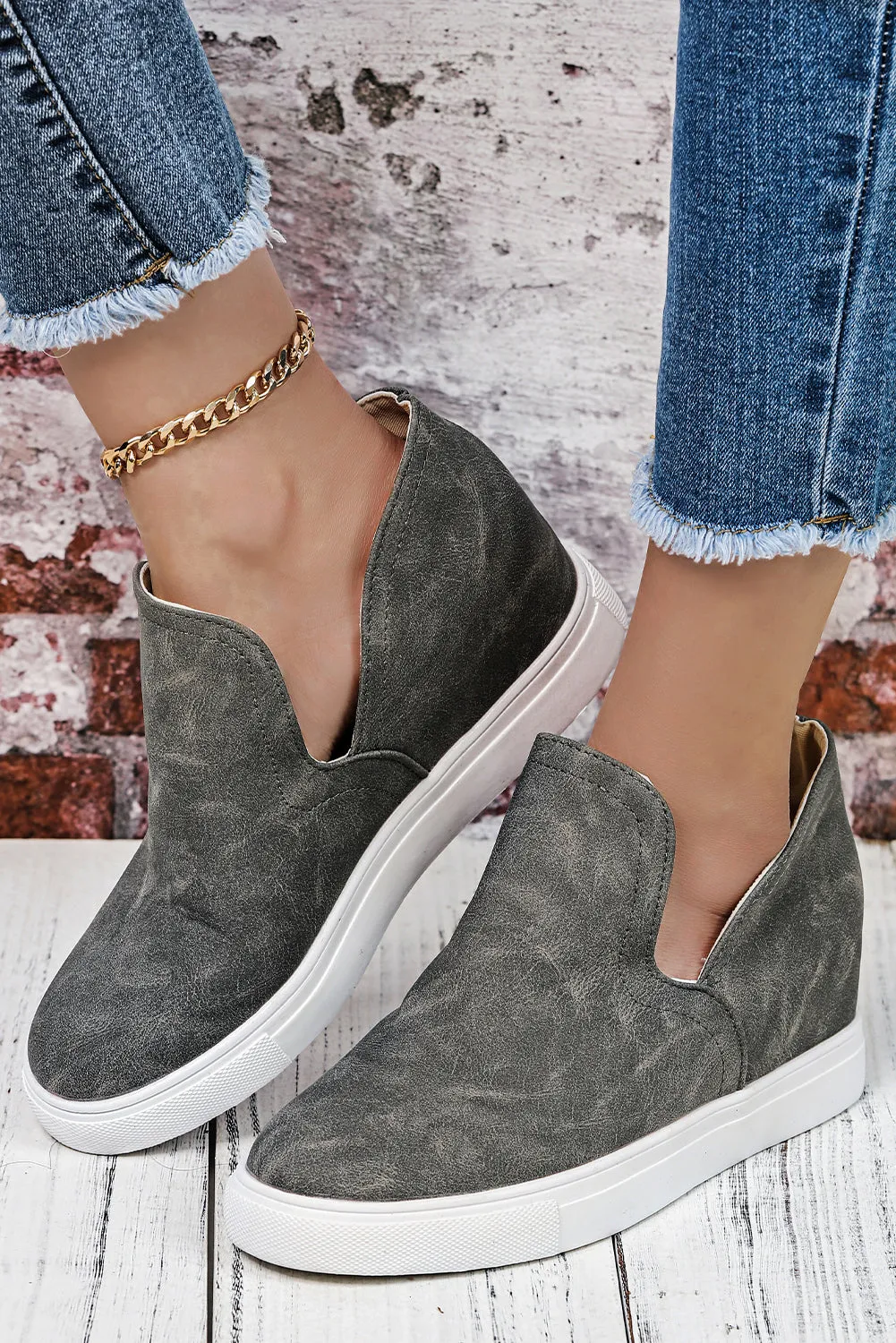 Faux Suede Slip-on Wedge Shoes