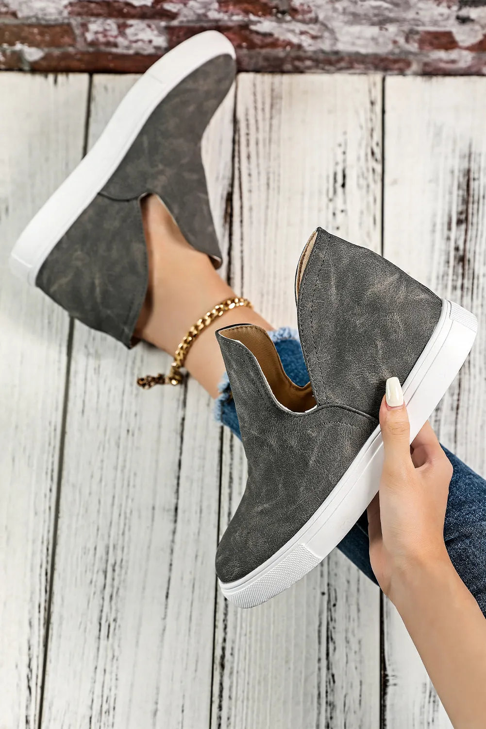 Faux Suede Slip-on Wedge Shoes