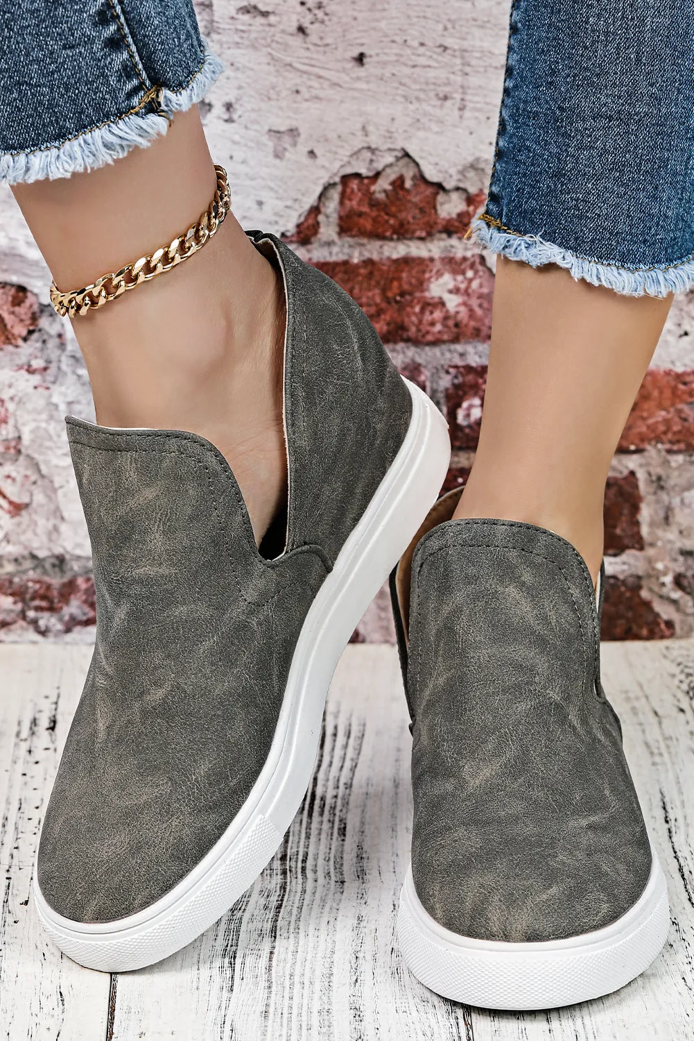 Faux Suede Slip-on Wedge Shoes