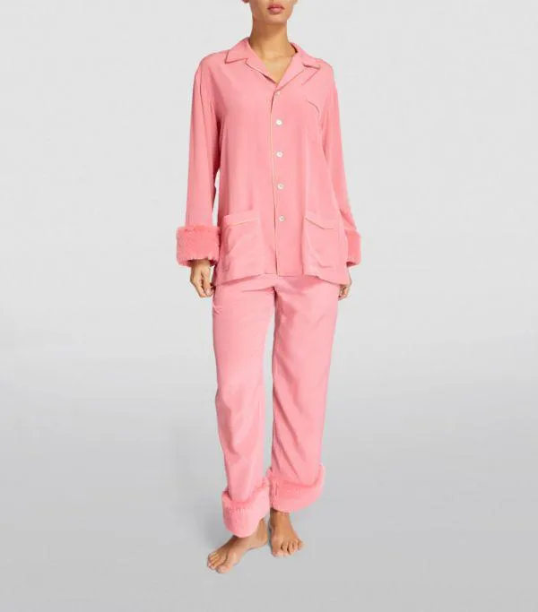 Flamingo pink silk crepe de chine pajama set