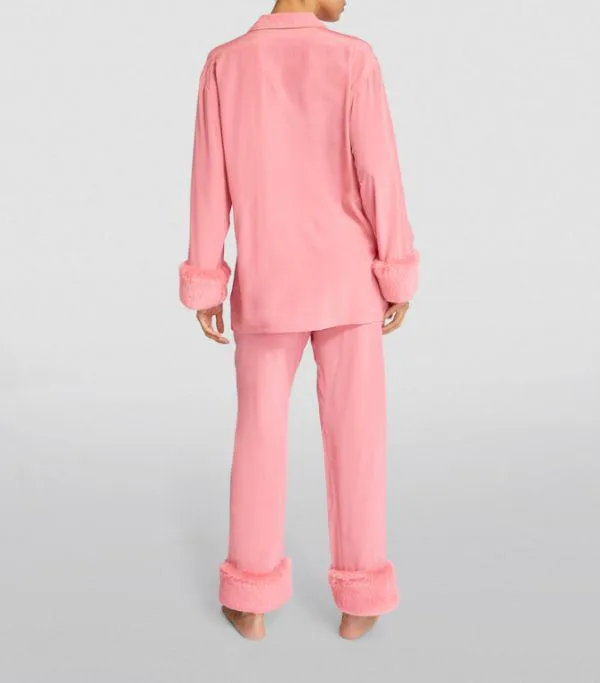 Flamingo pink silk crepe de chine pajama set