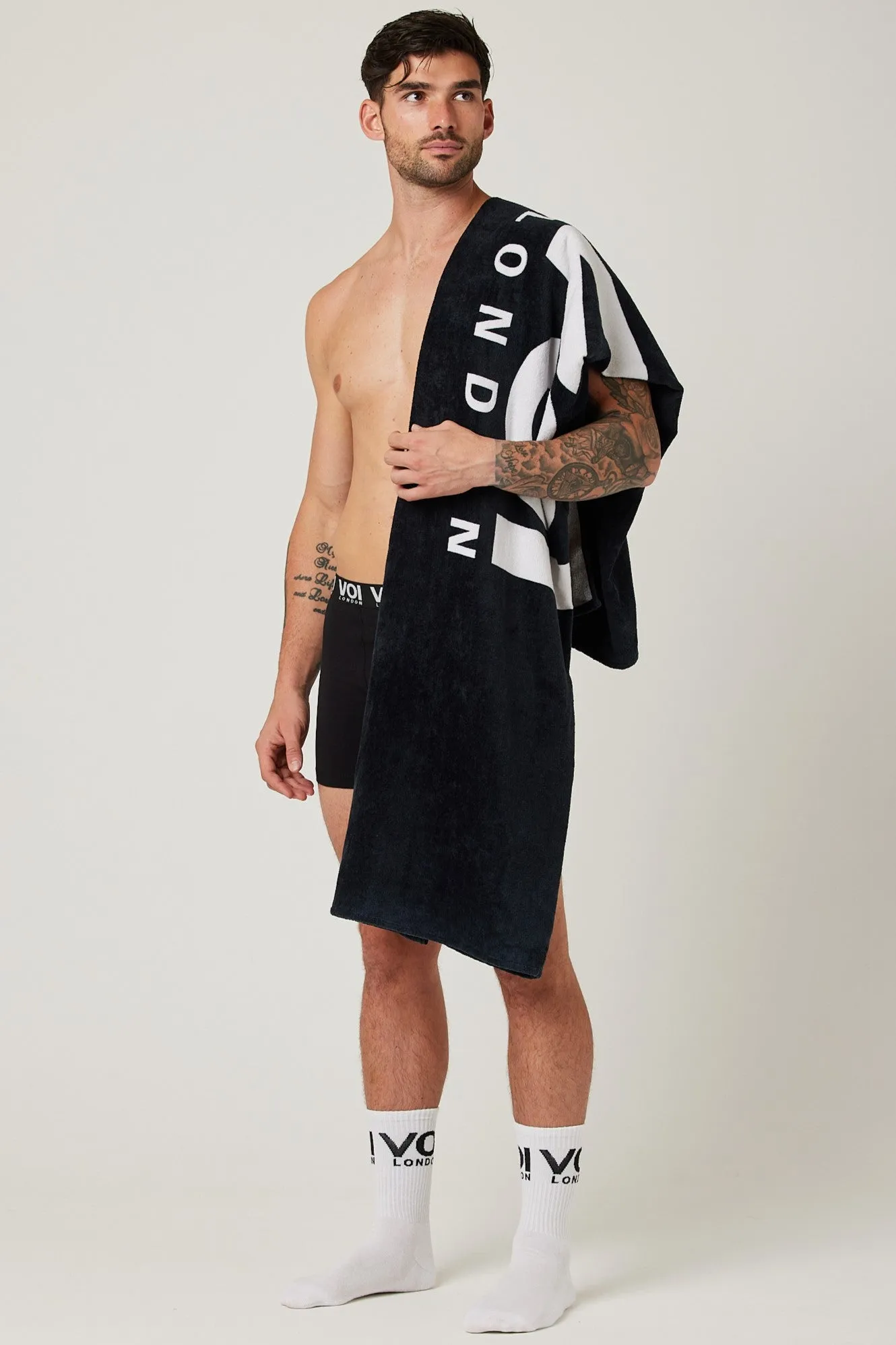 Fleece Dressing Gown & Towel Bundle - Grey/Black