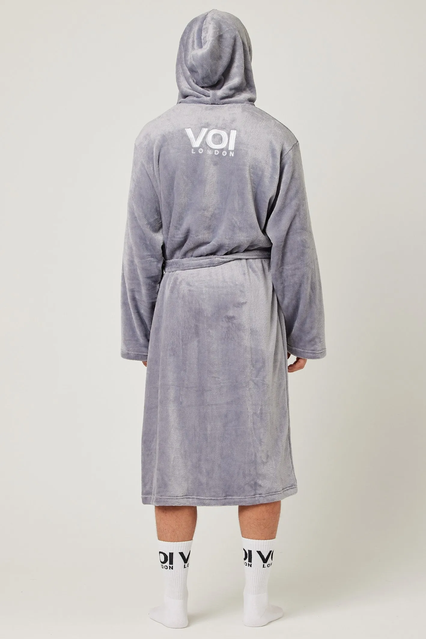 Fleece Dressing Gown & Towel Bundle - Grey/Black