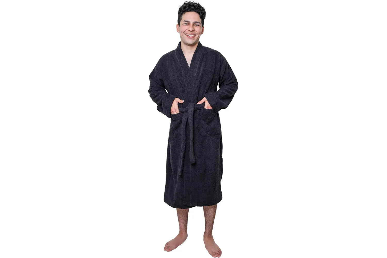 GOLD TEXTILES Premium Terry Cloth Robes for Man's Lightweight Bathrobe, Adjustable Towel Robe Belt with Collar