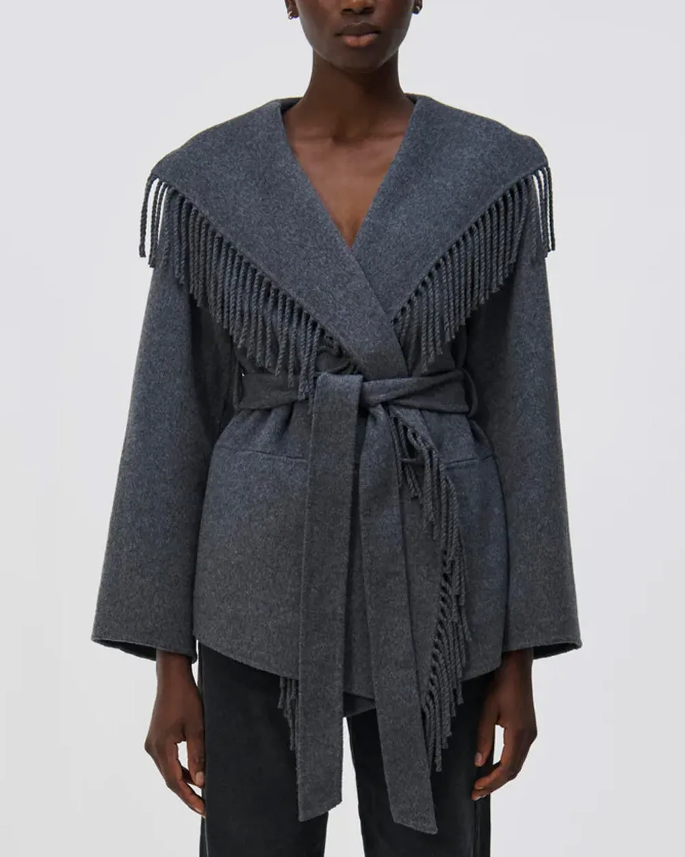 Grey Melange Rowen Fringe Jacket