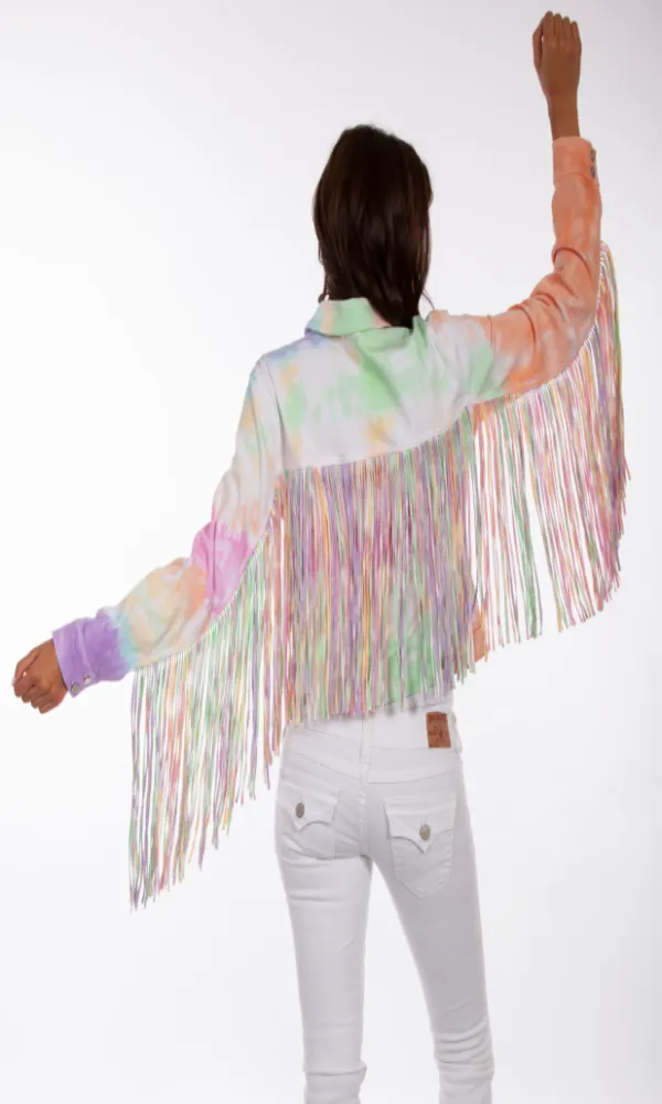 Honey Creek by Scully Fringe Tie Dye Jean Jacket