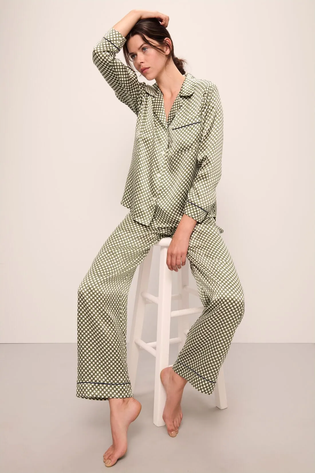 Inez Washable Silk Printed Long PJ Set