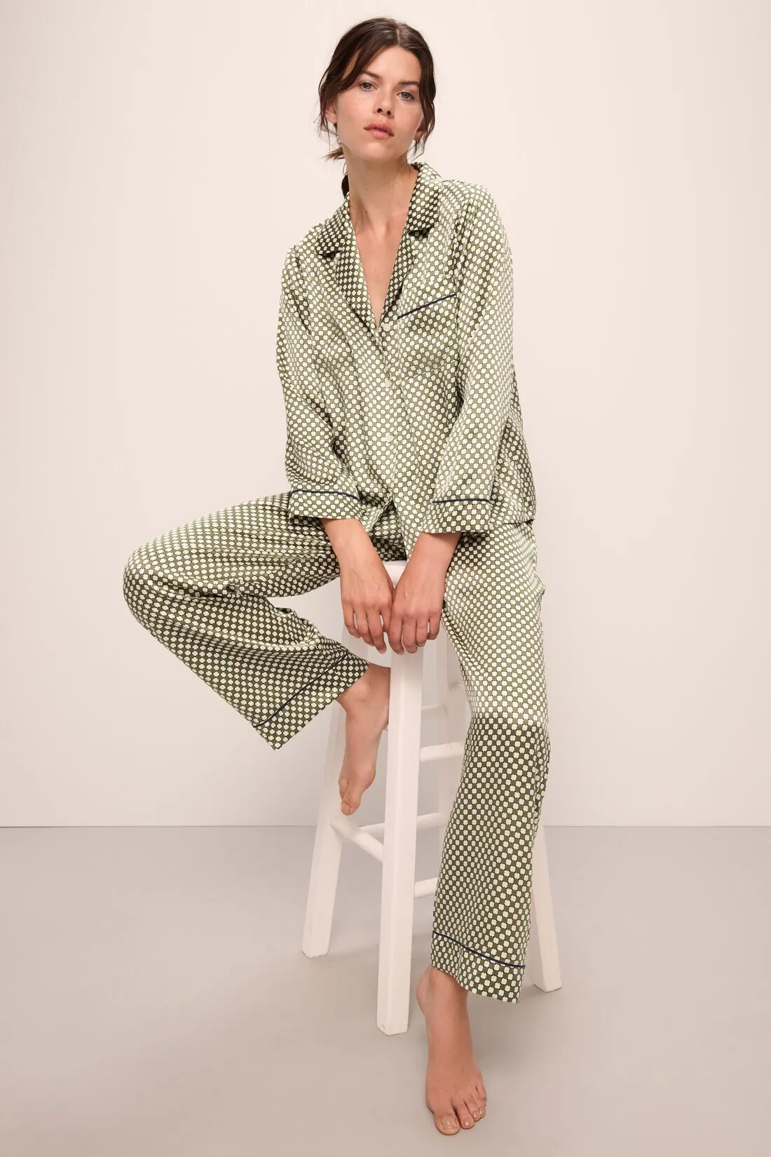 Inez Washable Silk Printed Long PJ Set