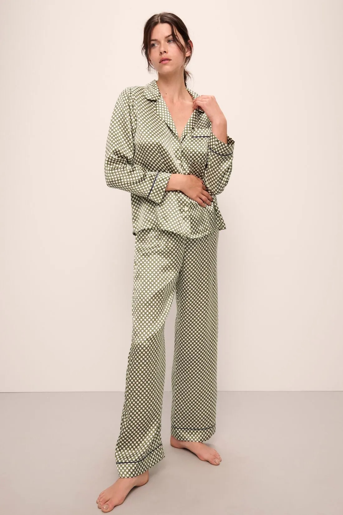 Inez Washable Silk Printed Long PJ Set