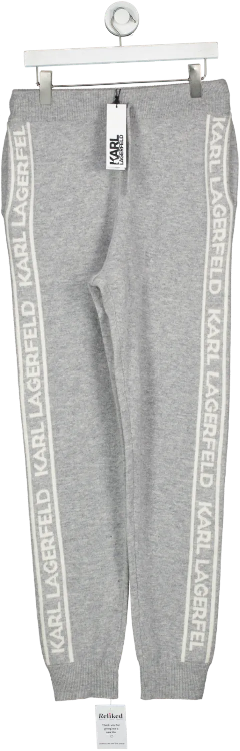 Karl Lagerfeld Grey Cashmere Knit Logo Relaxed Pants UK M