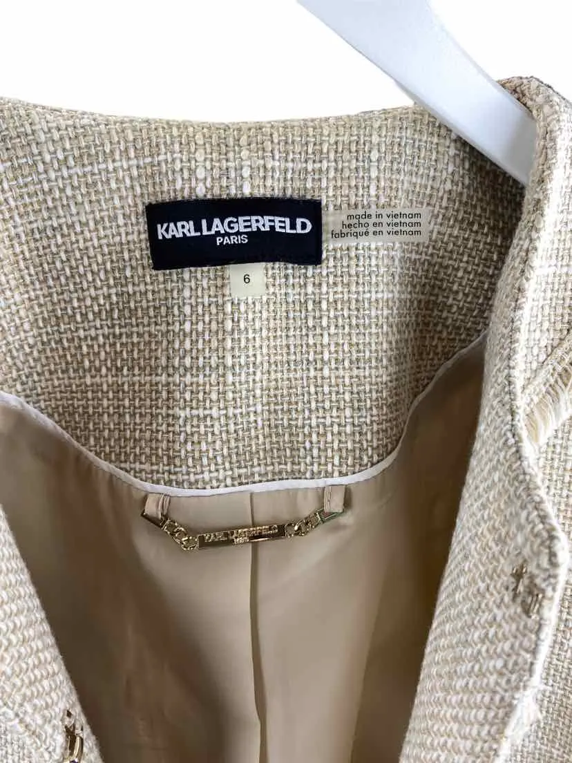 Karl Lagerfeld, Women's Tweed Lady Jacket, Sand/White, Size 6