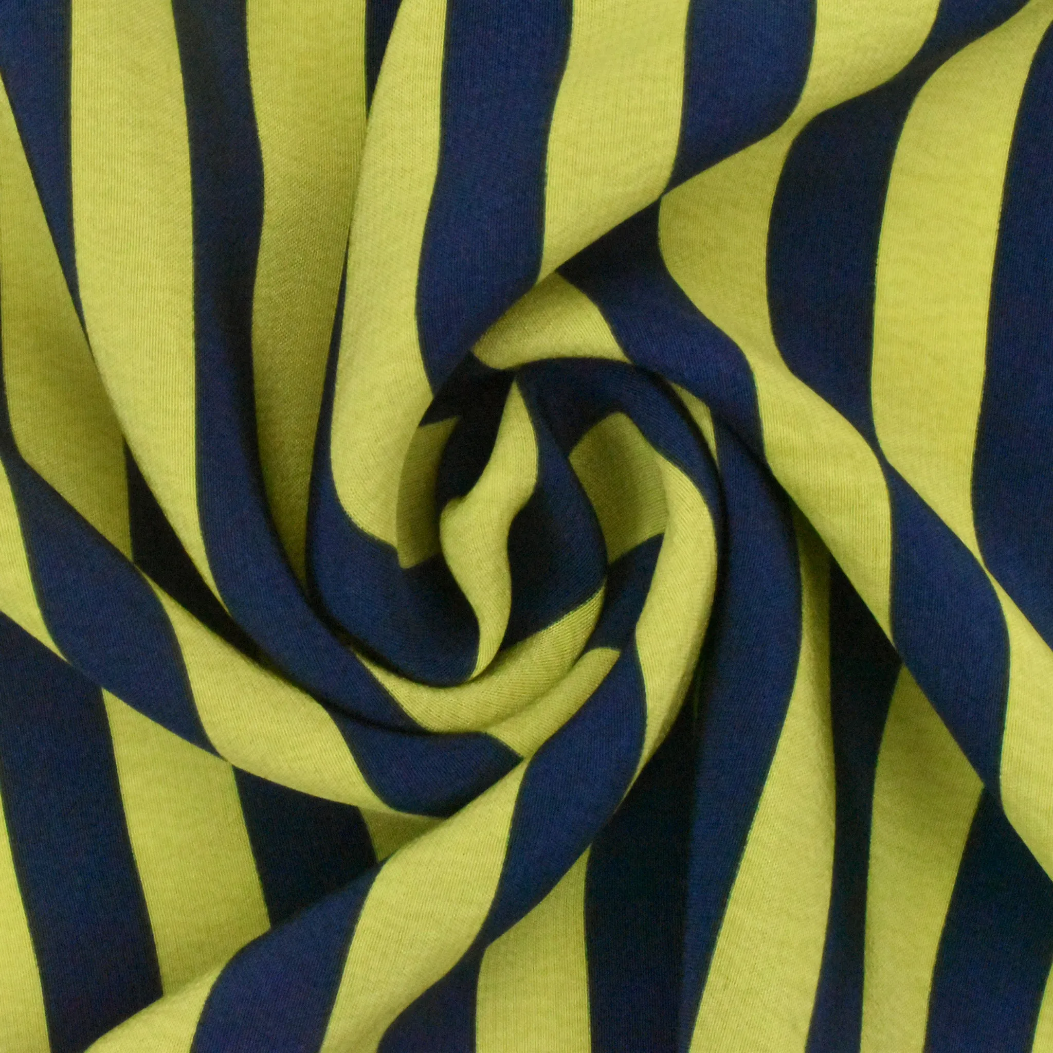 Lime Yellow-Navy Stripe Printed Silk Crepe De Chine Woven Fabric