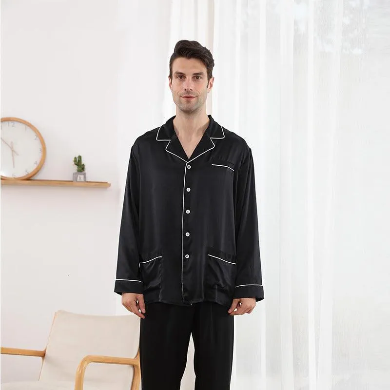 Long Sleeves Classic Silk Pyjamas Set For Men 100% Mulberry Silk Nightwear Sleepwear