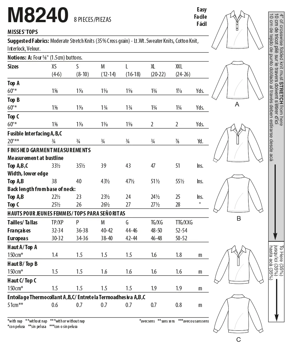 McCall's Pattern 8240 Misses' Tops