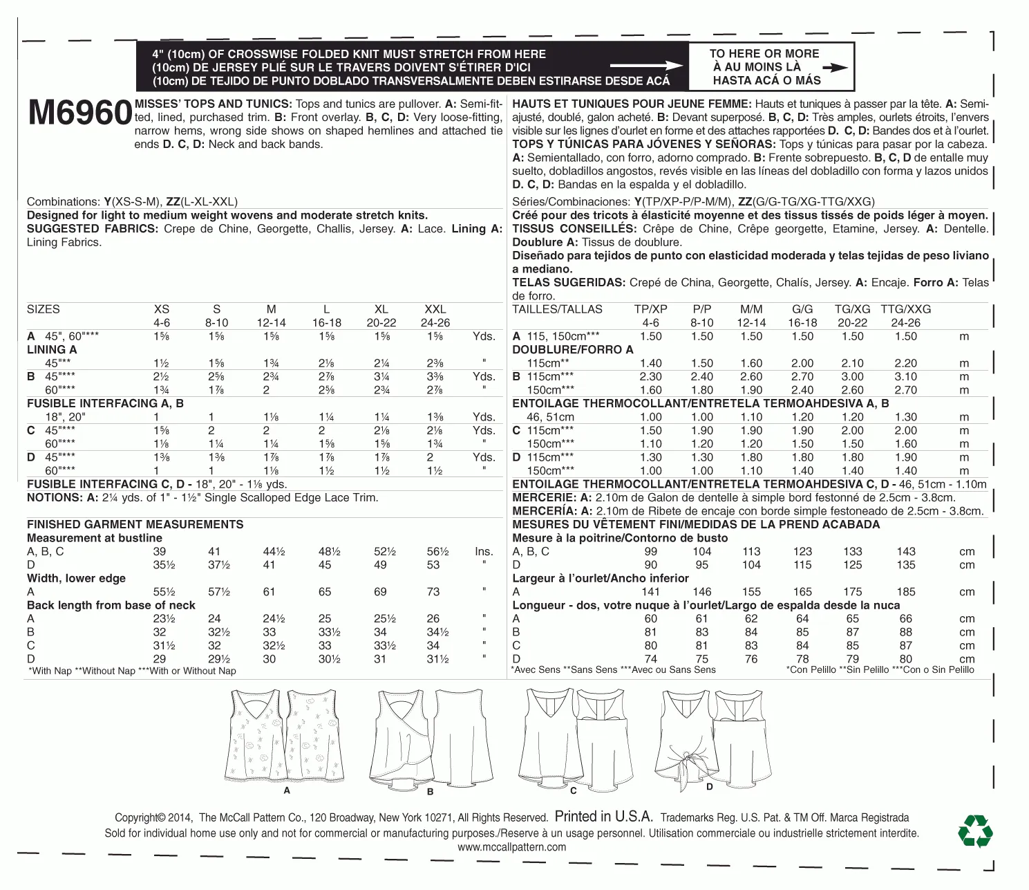 McCall's Pattern M6960 Misses' Tops and Tunics