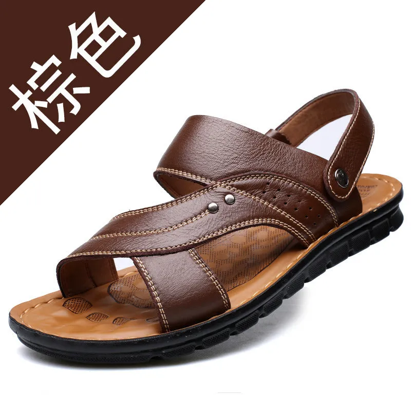 Men's Summer New Men's Sandals Men's Leather Beach Shoes Casual Men's Shoes Fashion Slippers Stripe Sandals