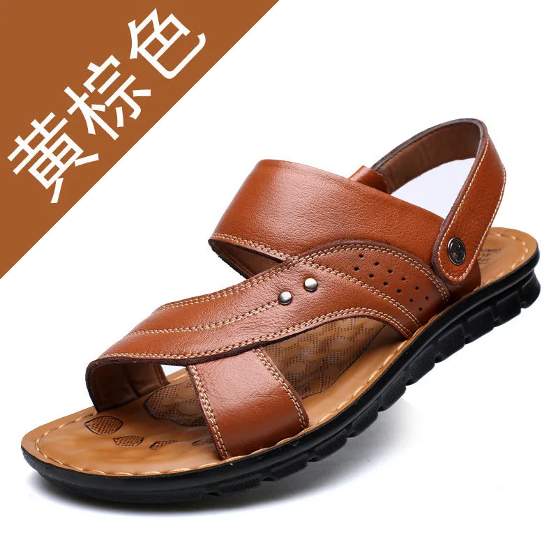 Men's Summer New Men's Sandals Men's Leather Beach Shoes Casual Men's Shoes Fashion Slippers Stripe Sandals