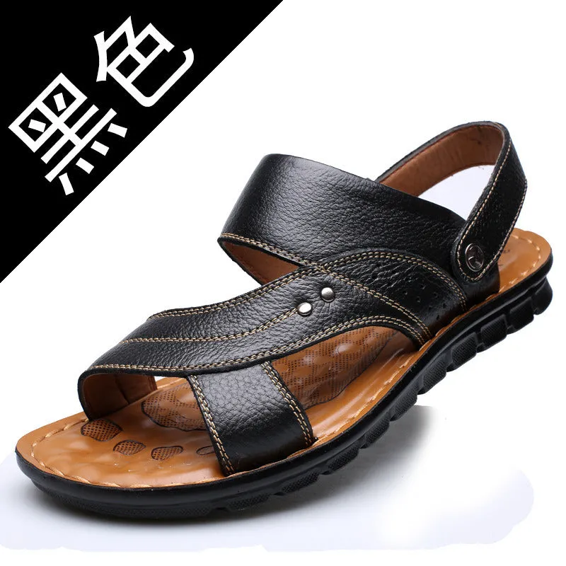 Men's Summer New Men's Sandals Men's Leather Beach Shoes Casual Men's Shoes Fashion Slippers Stripe Sandals