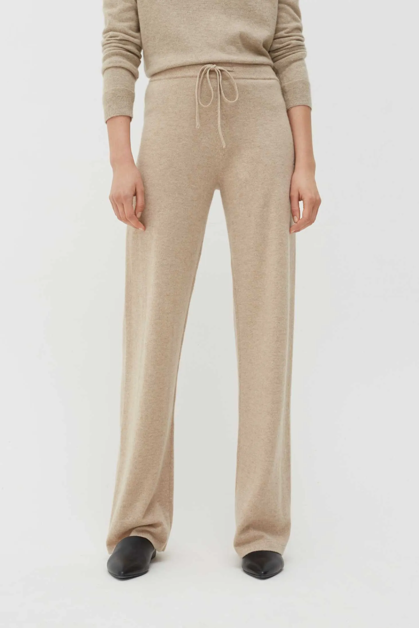 Oatmeal Cashmere Wide-Leg Pants