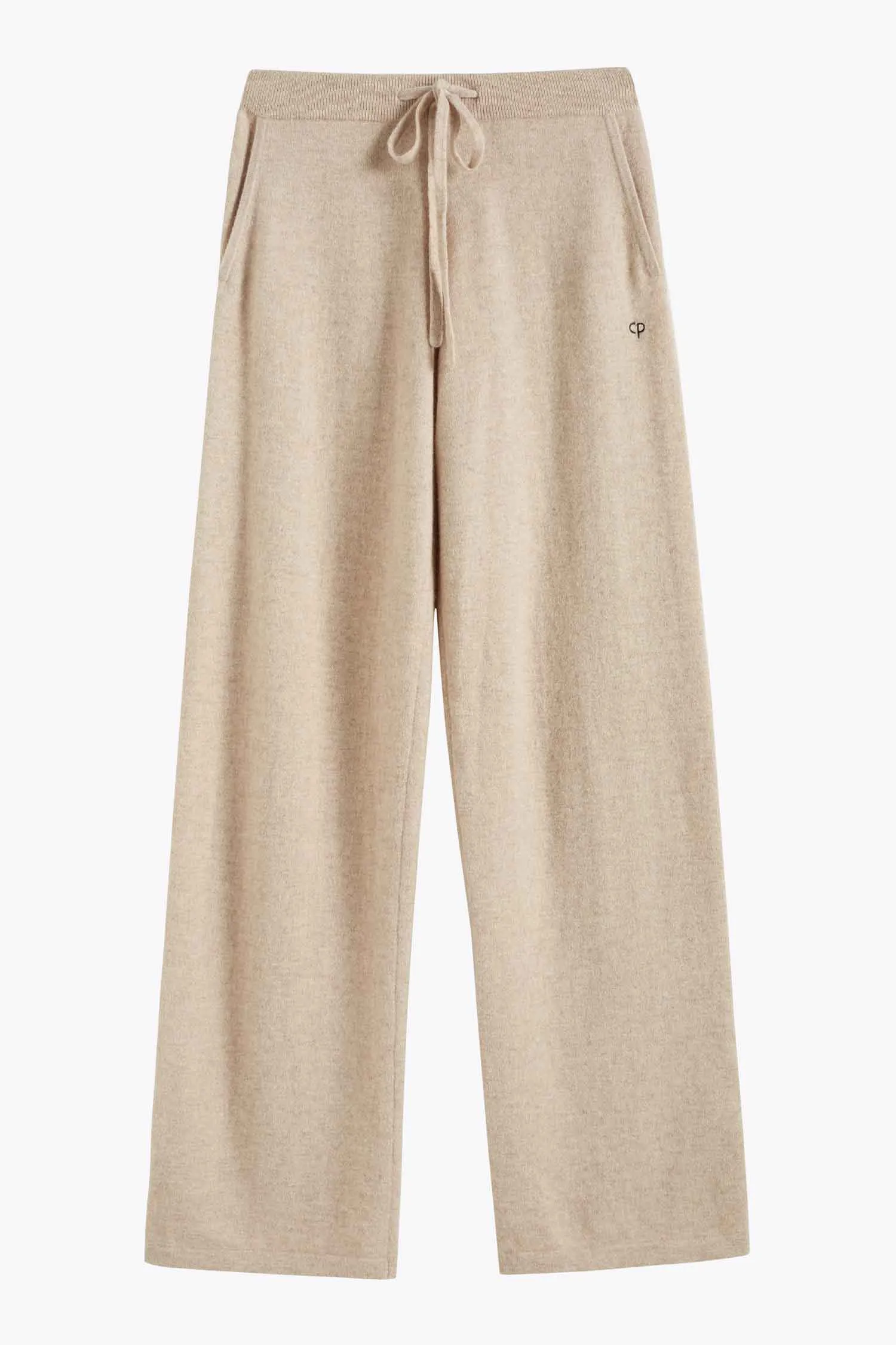 Oatmeal Cashmere Wide-Leg Pants