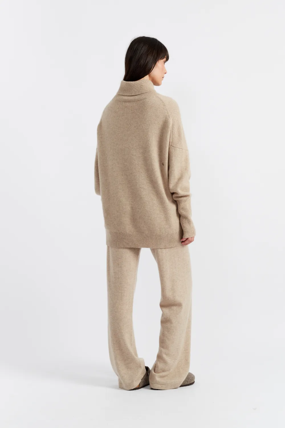 Oatmeal Cashmere Wide-Leg Pants