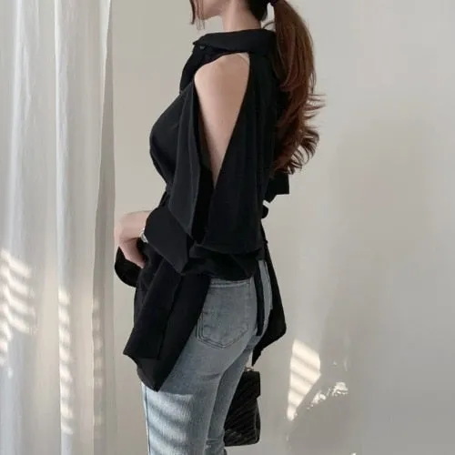 Off Shoulder Women Blouses | Hollow Out Style Tops | Women Casual Blouse | Solid Color Tops | Women Pullover Crop Tops | Korean Style Tops