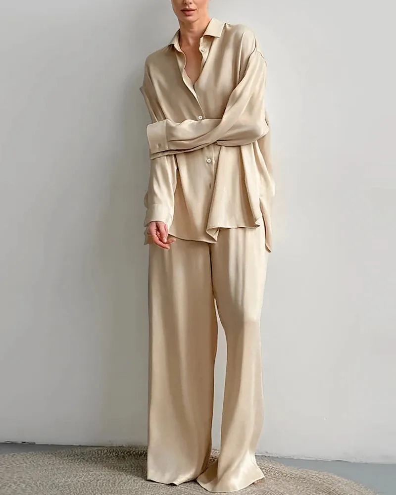 Oversized Full Length Silk Pajamas Set