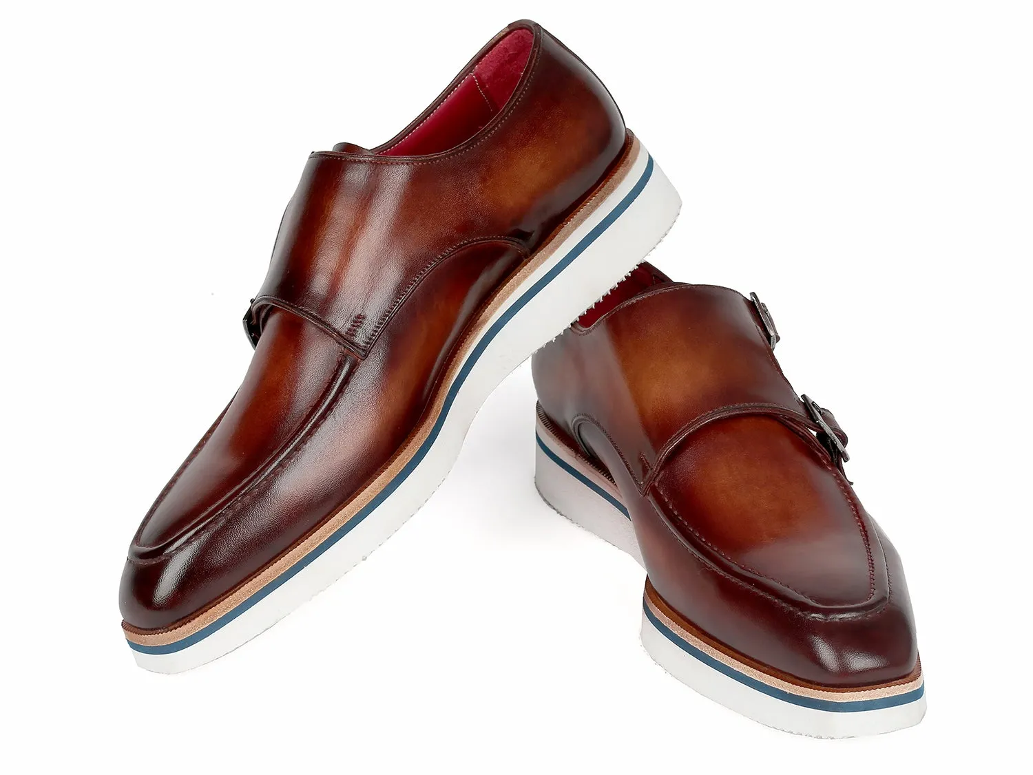 Paul Parkman Men's Brown Leather Monkstrap Shoes