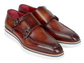 Paul Parkman Men's Brown Leather Monkstrap Shoes