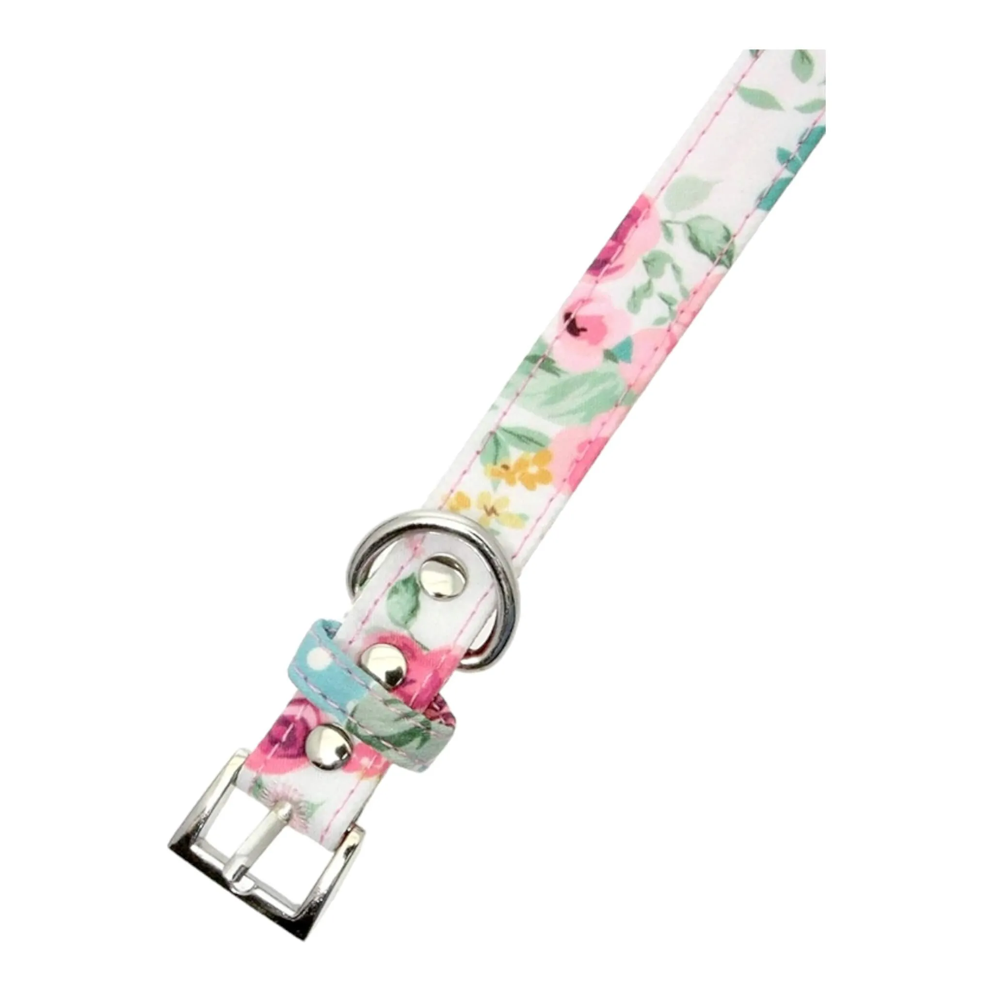 Pink Floral Cascade Fabric Dog Collar