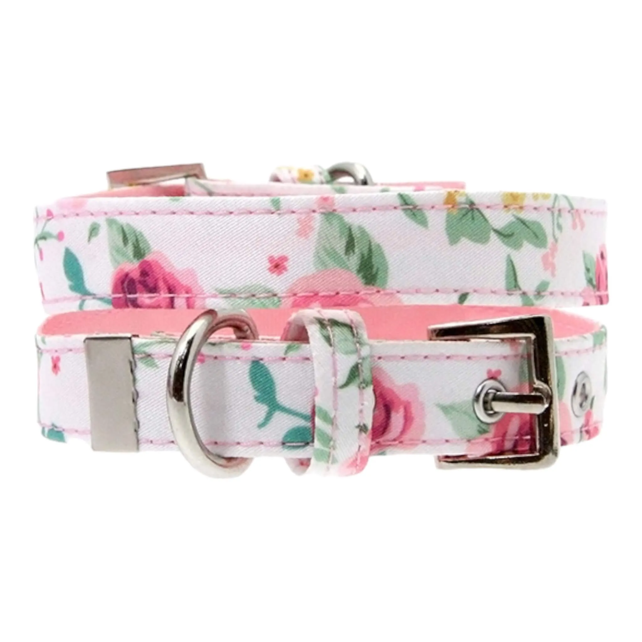 Pink Floral Cascade Fabric Dog Collar