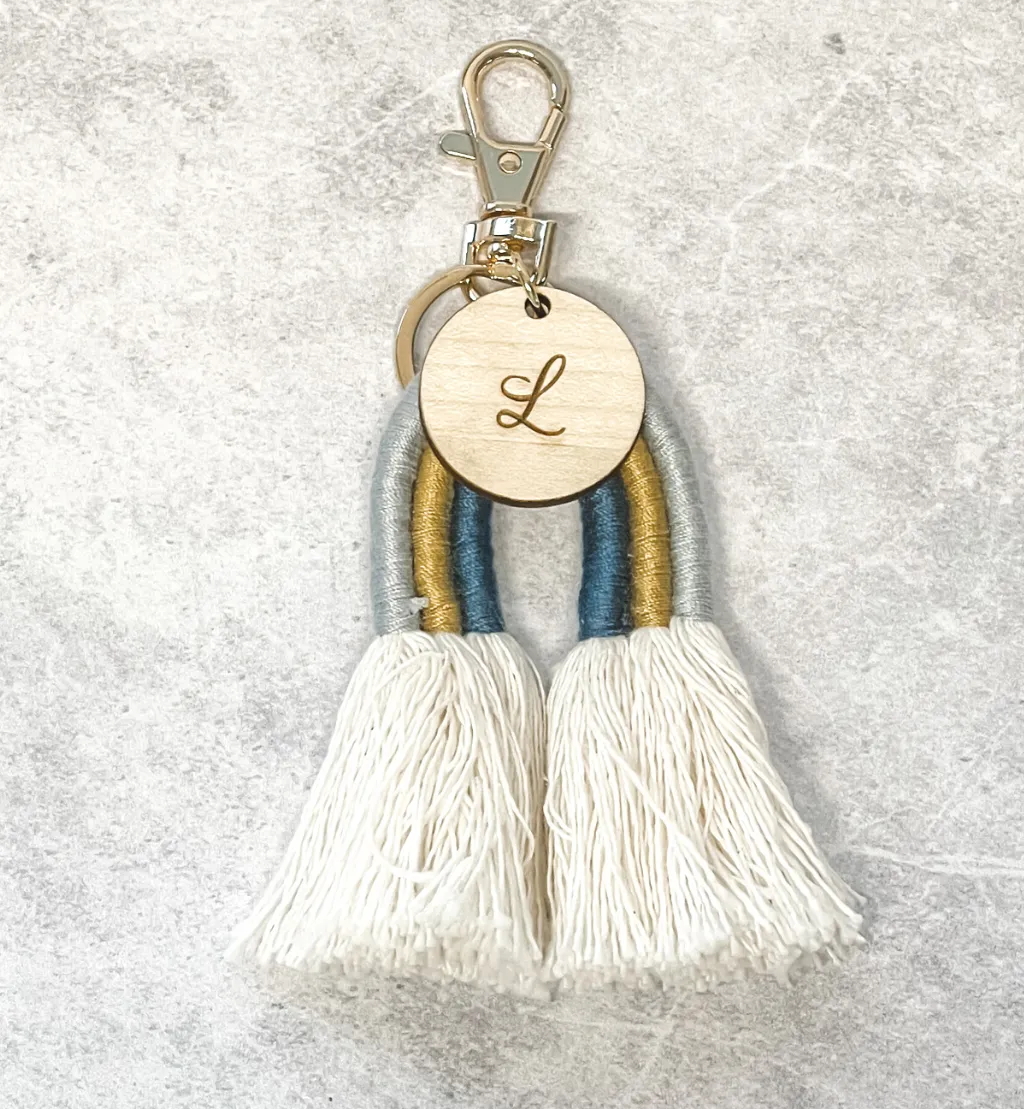 Rainbow Boho Tassel Personalised Keyring