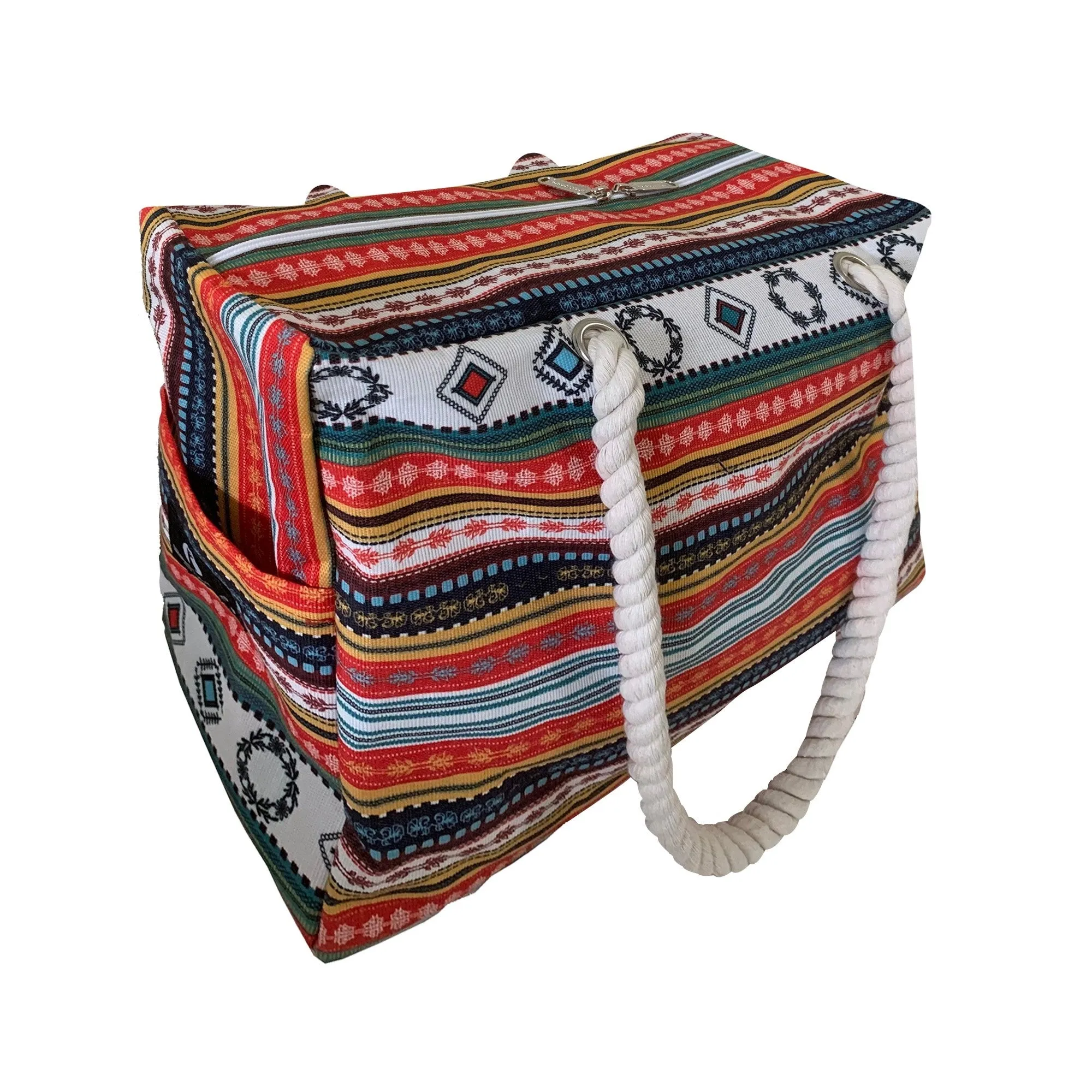 Red Suricata Paiute Style Large Waterproof Boho Beach Bag with Rope Handles