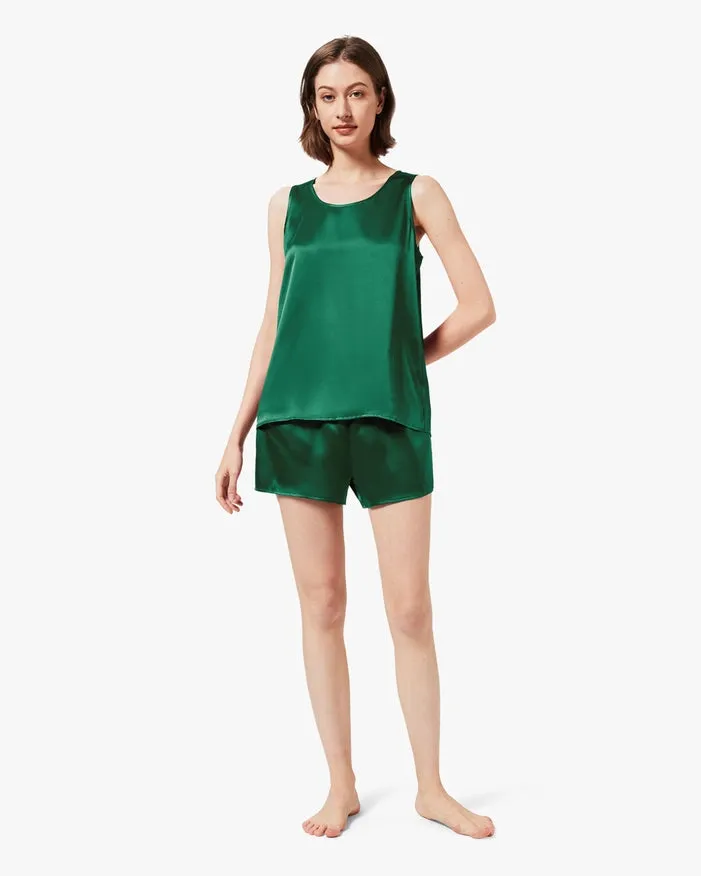 Relaxed Silk Short Pajamas Emerald Green