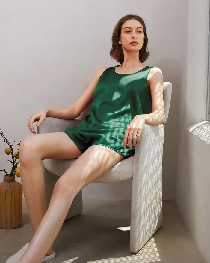 Relaxed Silk Short Pajamas Emerald Green