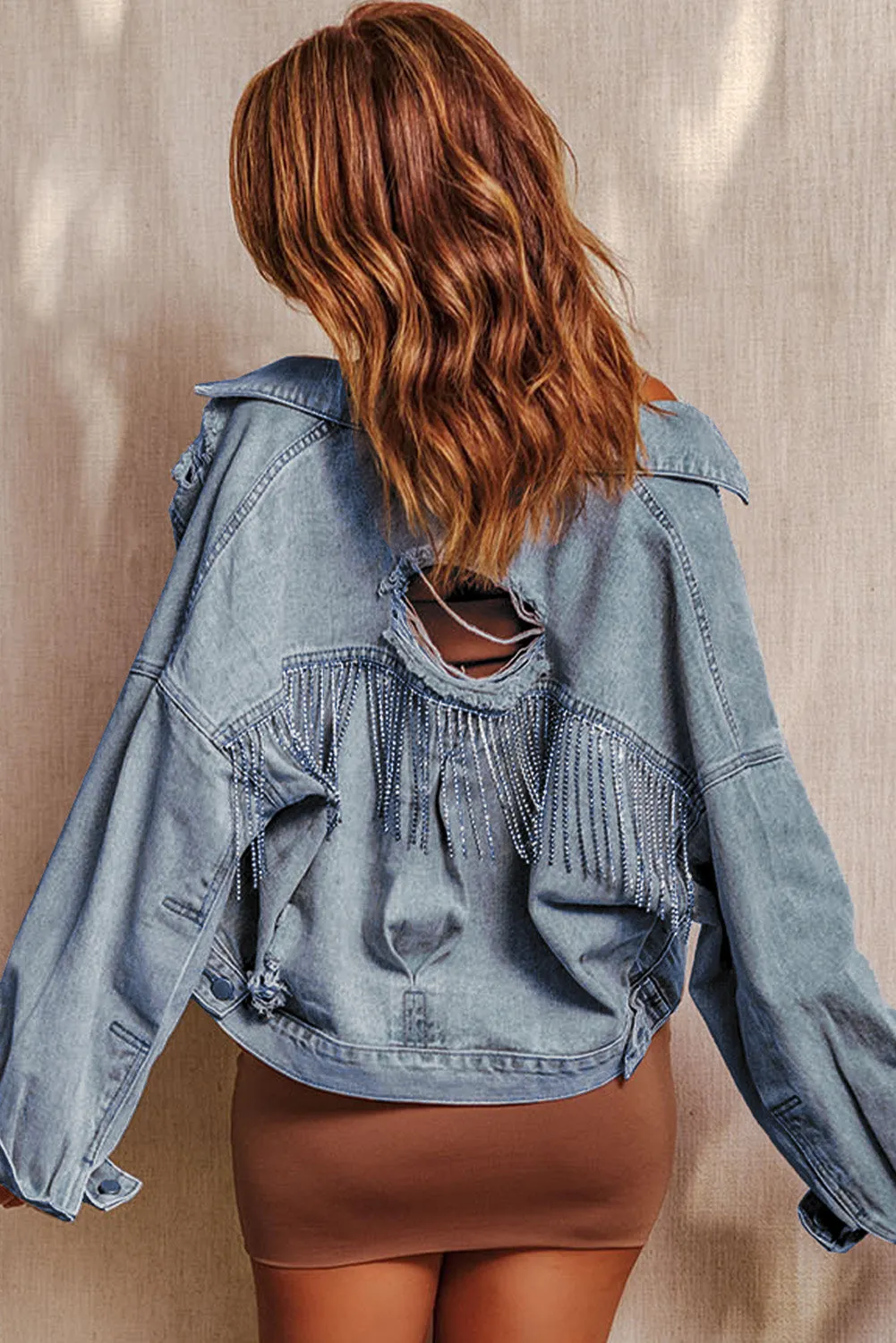 Rhinestone Fringe Denim Jacket