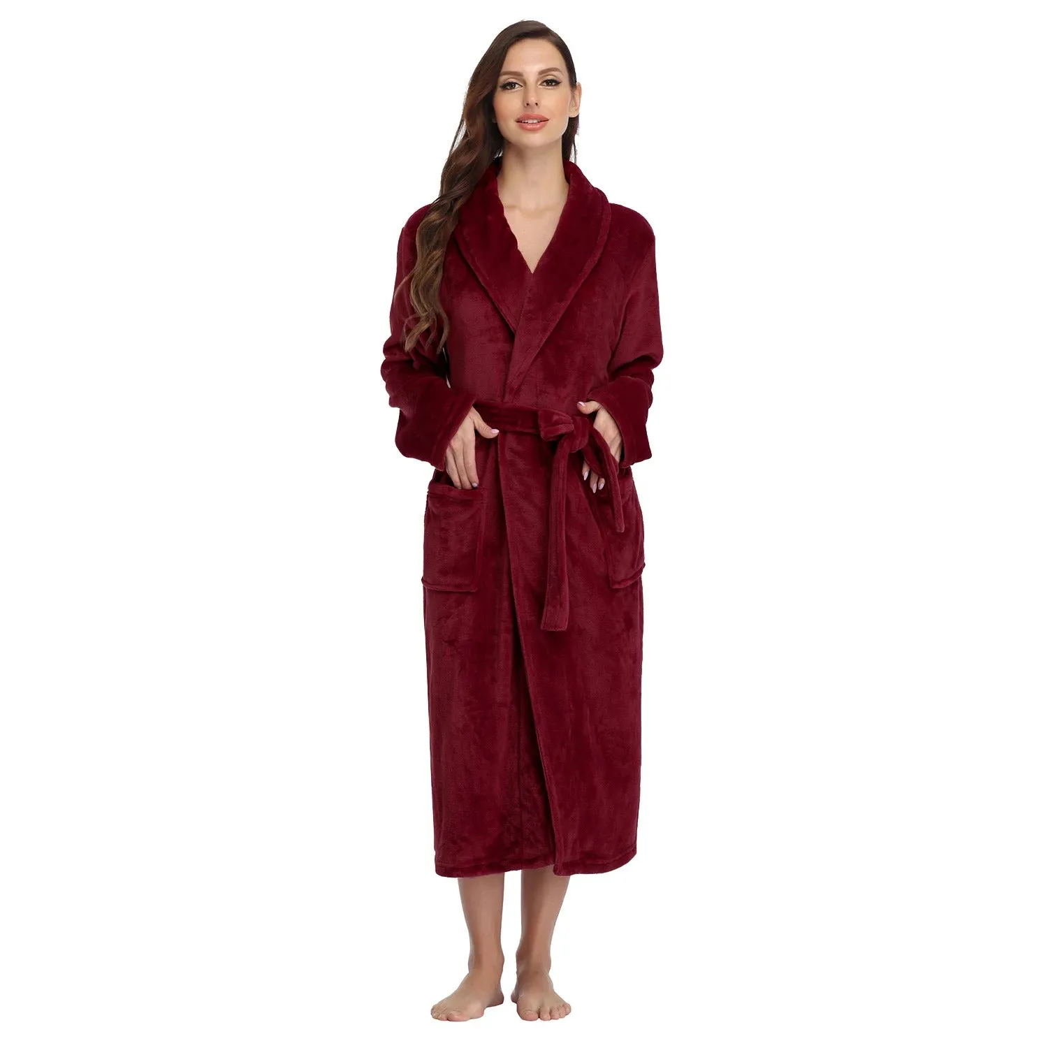 RONGTAI Women's solid color lapel bathrobe autumn and winter models facecloth warm and comfortable long-sleeved robe homewear