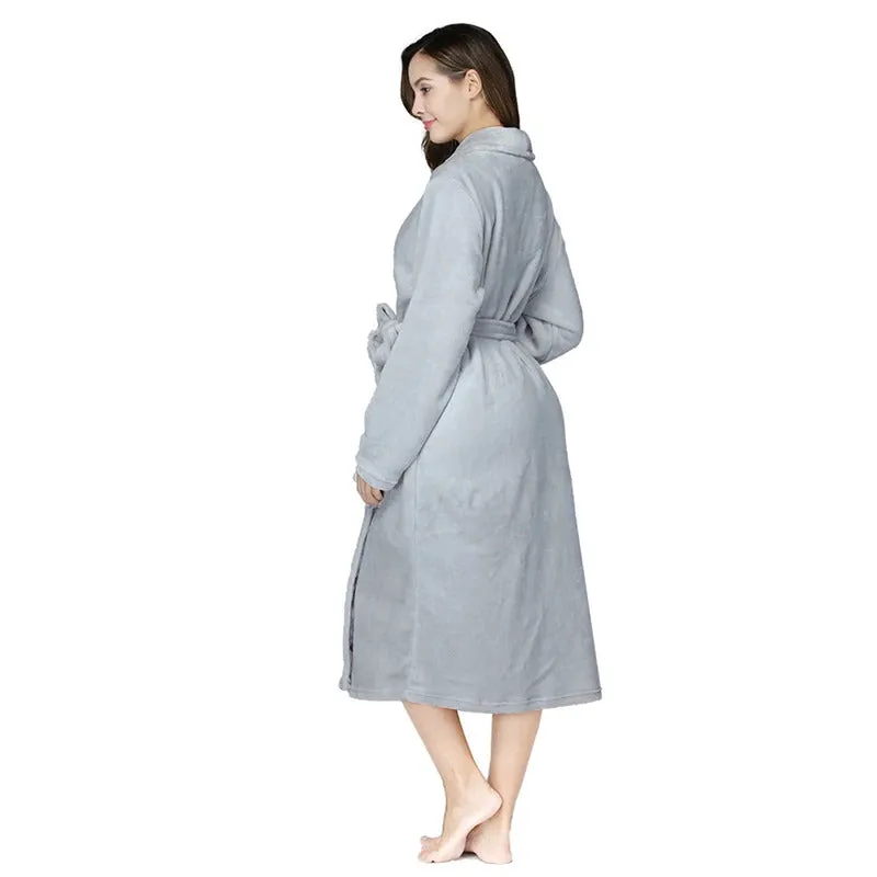 RONGTAI Women's solid color lapel bathrobe autumn and winter models facecloth warm and comfortable long-sleeved robe homewear