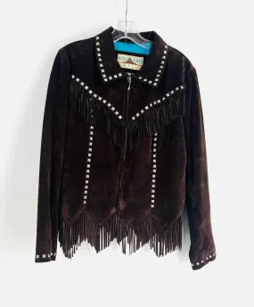 Saguaro Size L Chocolate/Brown Studded Fringe Blazer Jacket