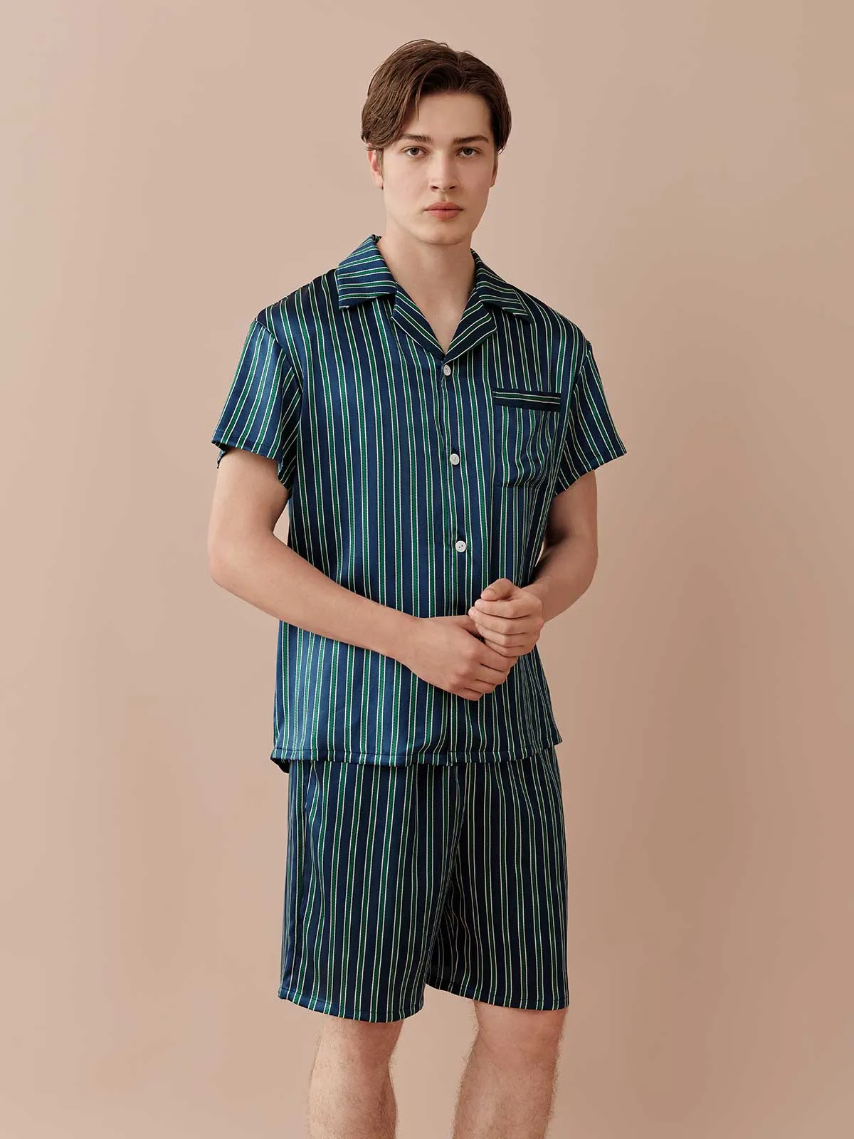 SILKINC Classic Striped Color Clash Short Men’s Pajama Set