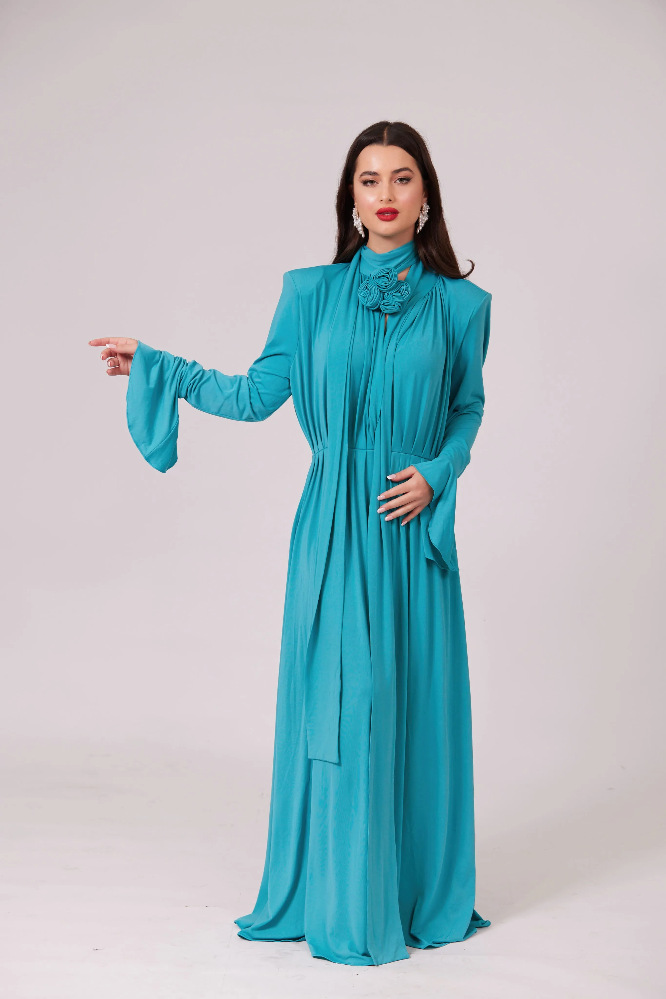 SIREN LONG SLEEVE FLOWER MAXI BLUE DRESS