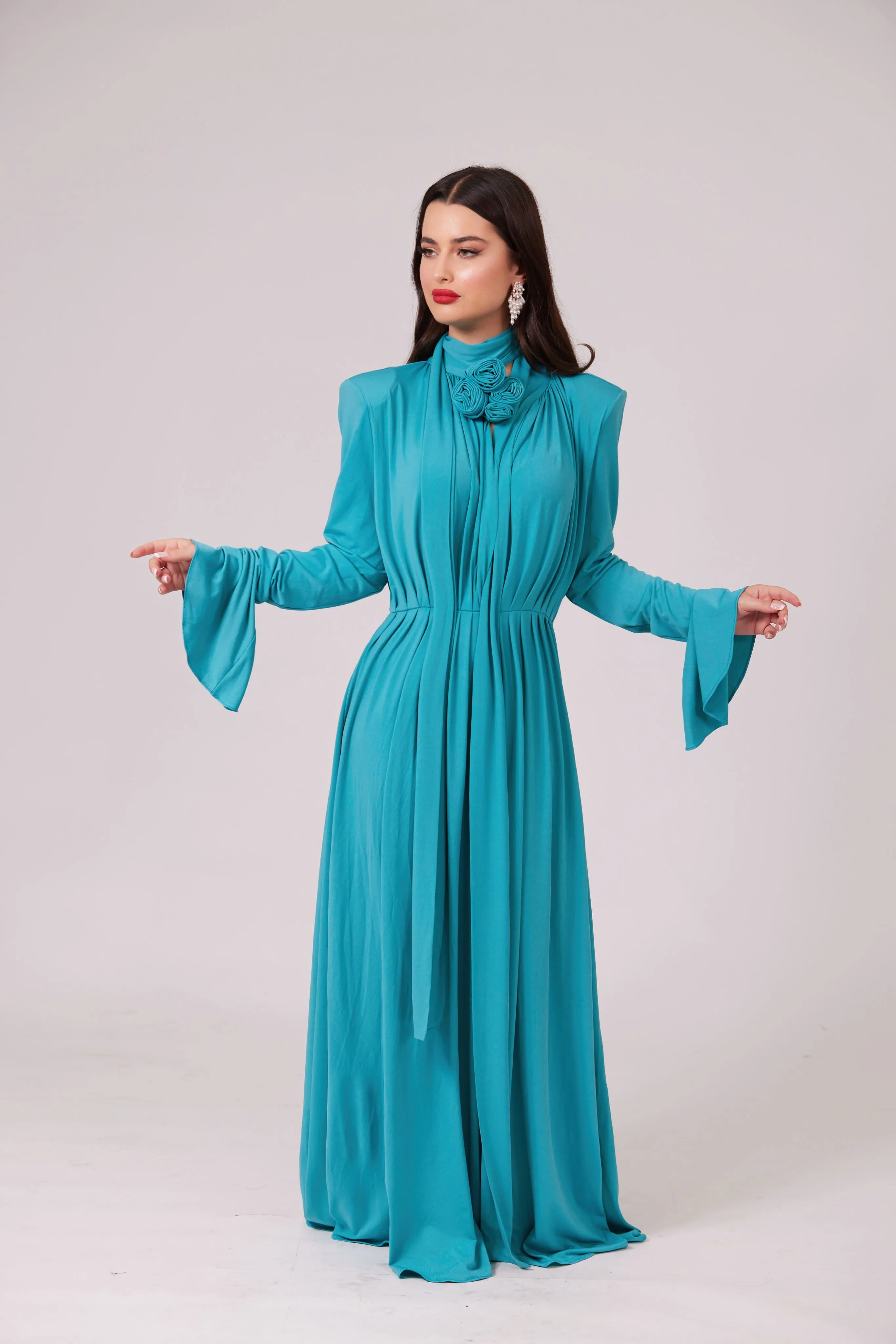 SIREN LONG SLEEVE FLOWER MAXI BLUE DRESS