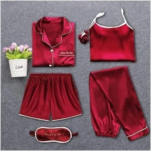 Sleepwear 7 Pieces Pajama Set Women Autumn Winter Sexy Pajamas Sets Sleep Suits Soft Sweet Cute Nightwear Gift Home Clothes