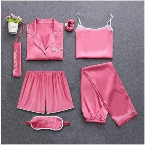 Sleepwear 7 Pieces Pajama Set Women Autumn Winter Sexy Pajamas Sets Sleep Suits Soft Sweet Cute Nightwear Gift Home Clothes