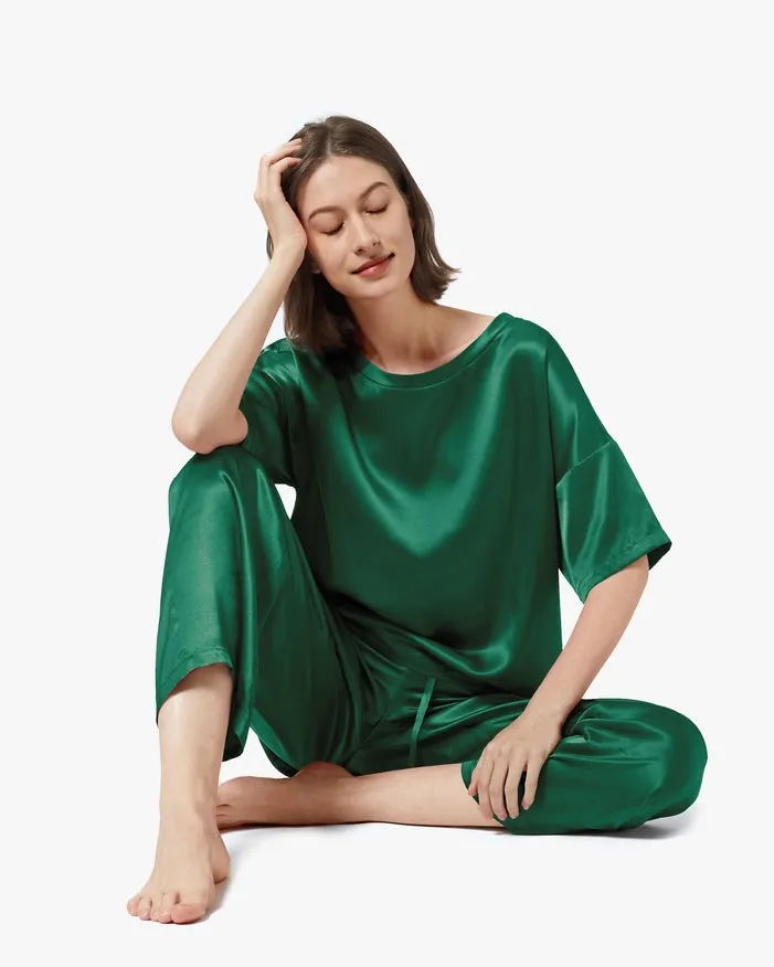 Sunday Morning Silk Pajamas Emerald Green