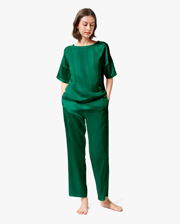 Sunday Morning Silk Pajamas Emerald Green