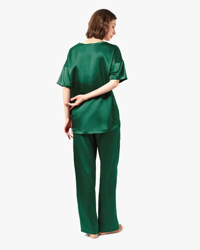 Sunday Morning Silk Pajamas Emerald Green