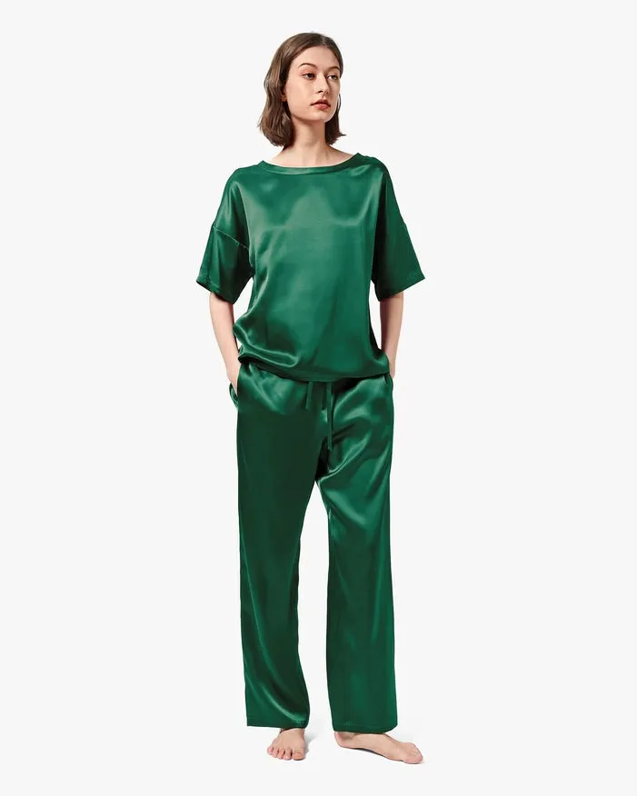 Sunday Morning Silk Pajamas Emerald Green