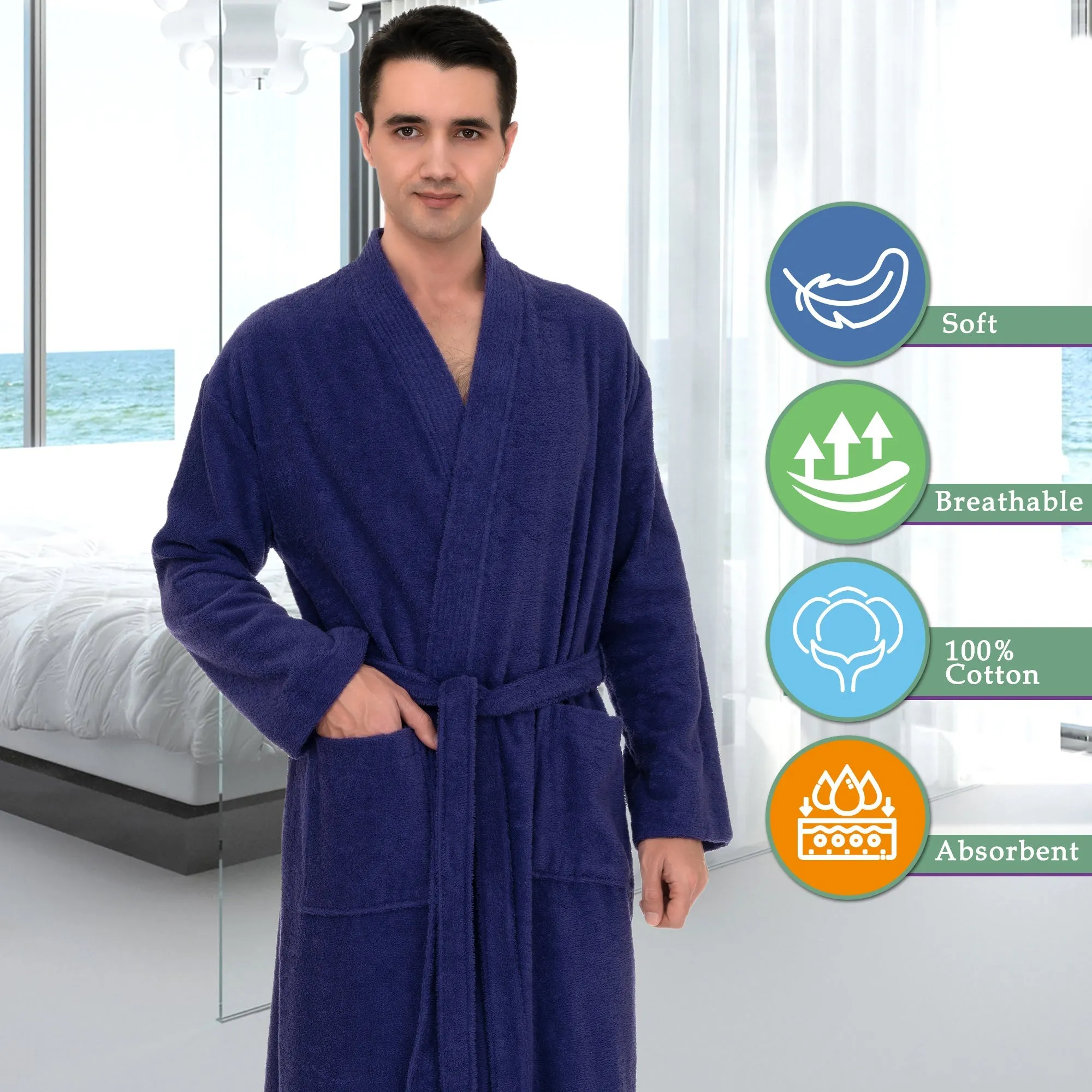 TowelSelections Mens Robe, Kimono Terry Cloth Bathrobe, Cotton Bath Robe for Men XS-3X